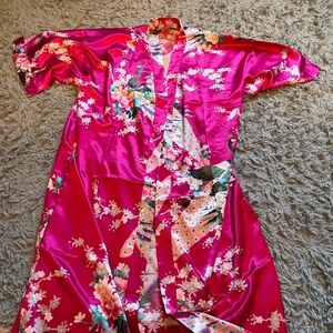 Floral Pink Satin Robe